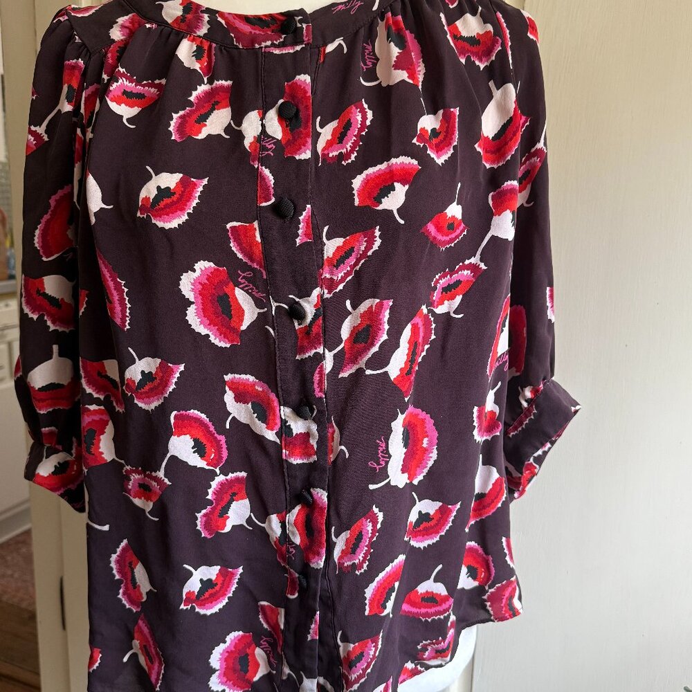 Milly of New York Silk Poppy Floral Print Top Blouse sz 4